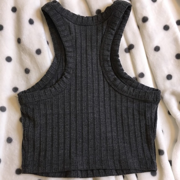 Express - Grey Ribbed Sleeveless Crop Top - Picture 2 of 4